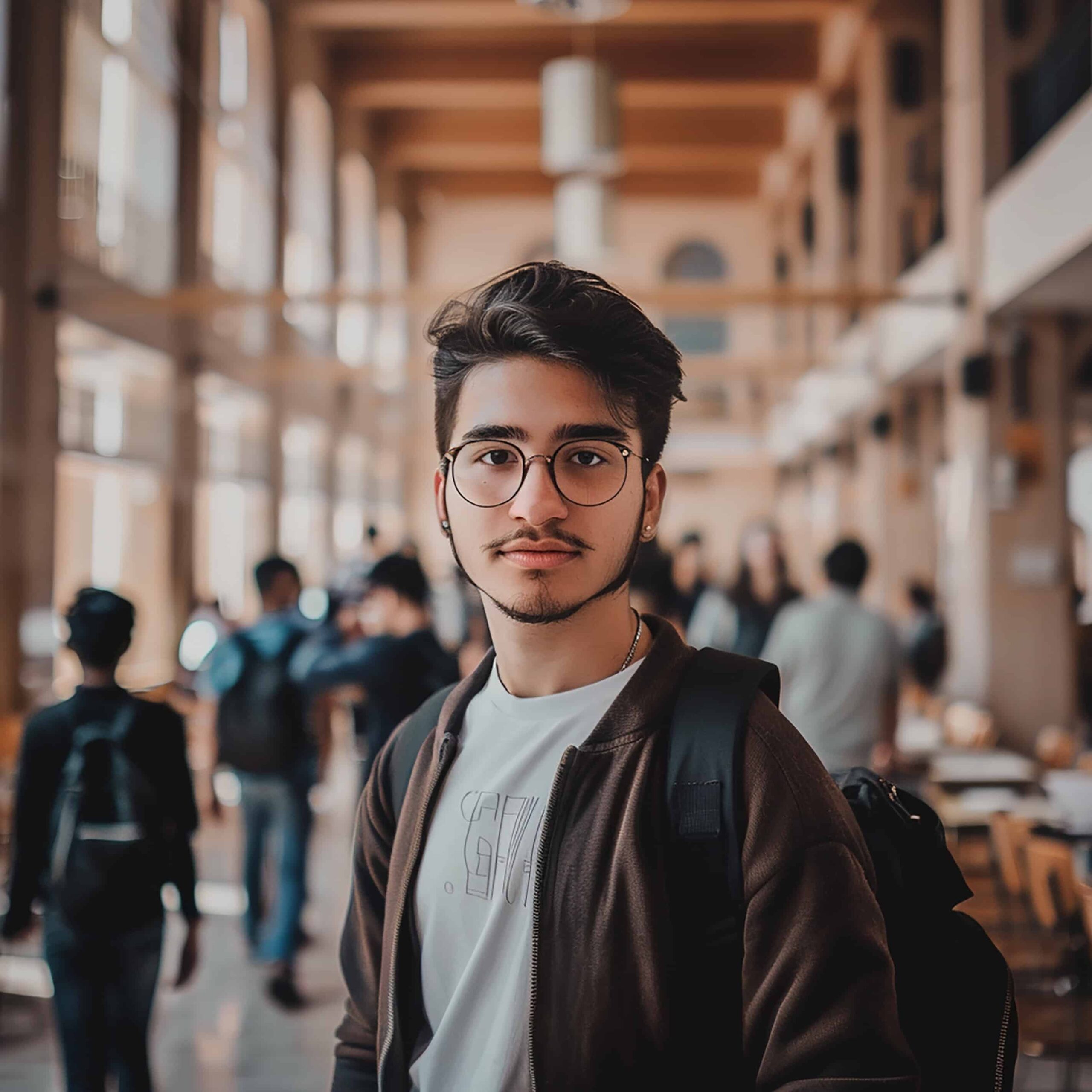 Happy university student going class university looking camera (2)